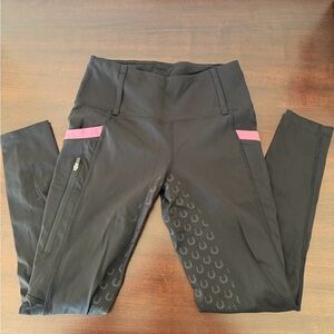 Girls black Riding Tights/pink accent with Grip & Side Zip Pocket - size M